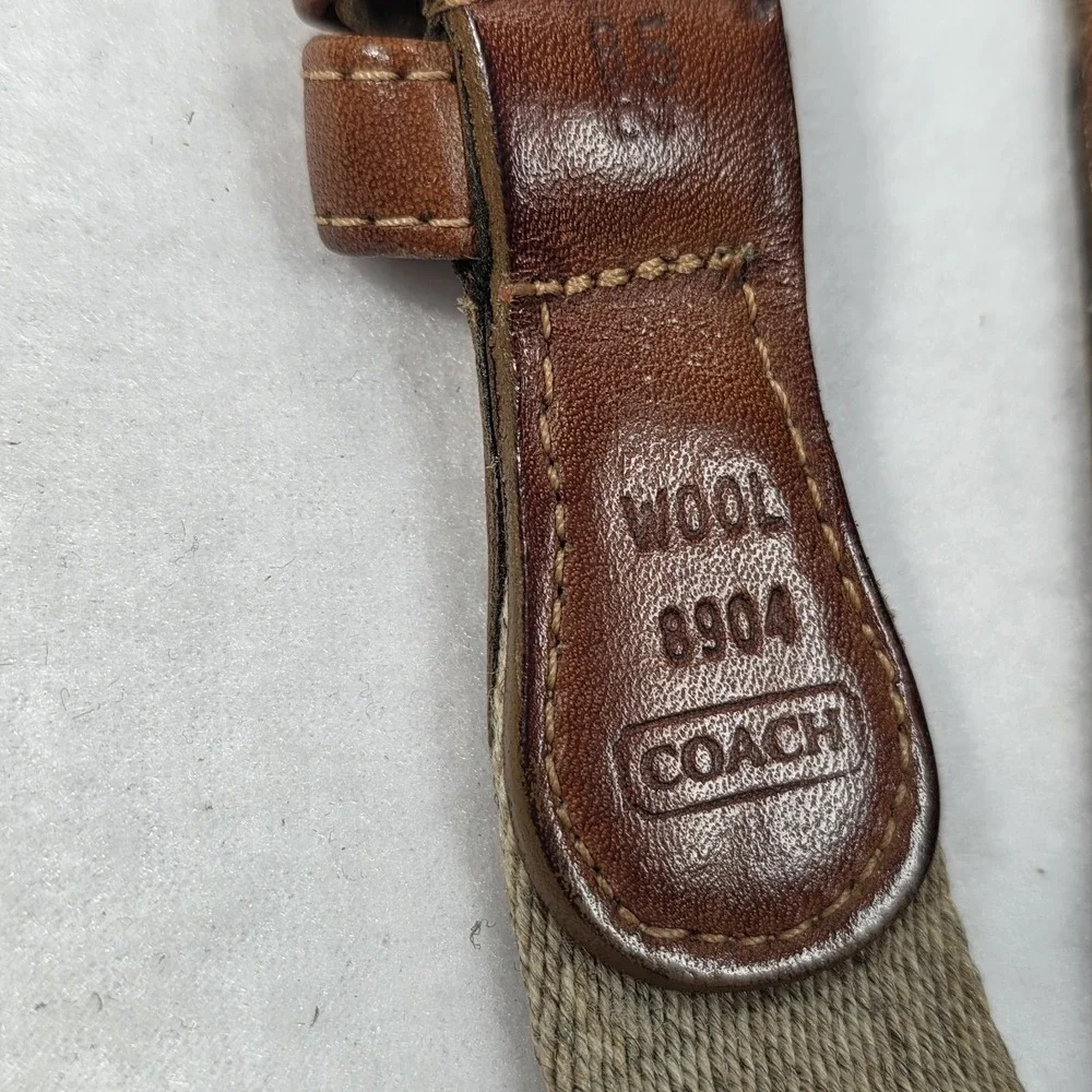 Vintage‎ Coach 8904 Wool Surcingle Leather Belt Brass Blue Red Stripe Sz 30